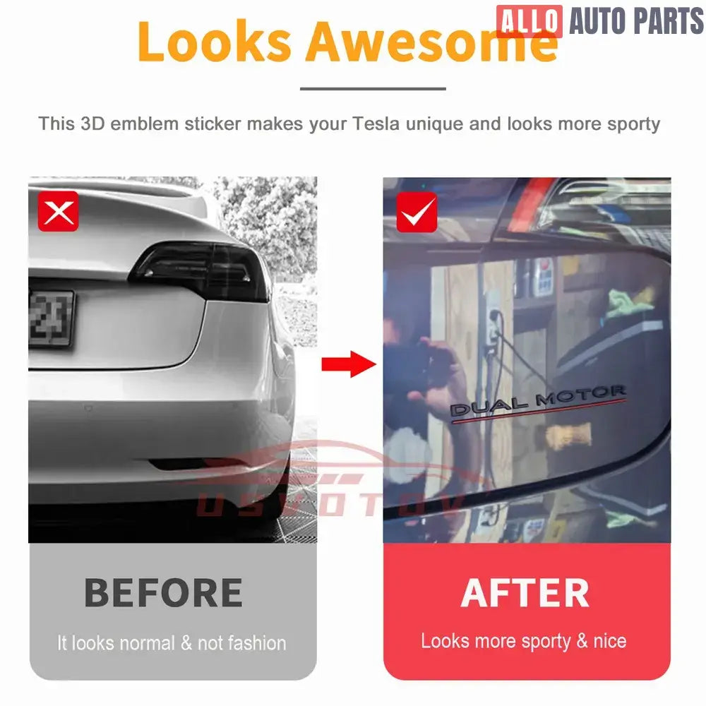 Dual Motor Badge Emblem Replacement for Tesla Model 3 Y S X - Rear Trunk Decal - Tesla Exterior Accessories > Exterior