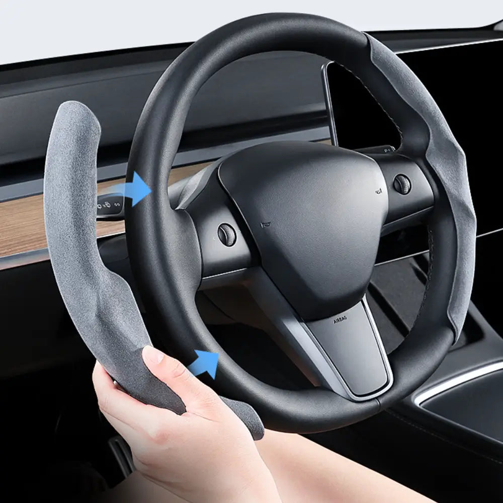 Suede Steering Wheel Cover for Tesla Model 3 Highland 2024+ | Anti-Slip Grip - Tesla Interior Accessories > Steering