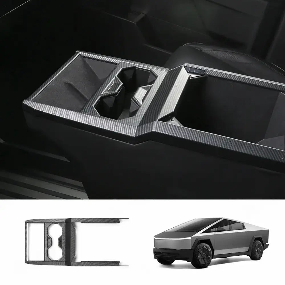 Tesla Cybertruck Center Console Cup Holder Cover - Carbon Fiber ABS Trim - Matte Carbon Fiber - Tesla Interior