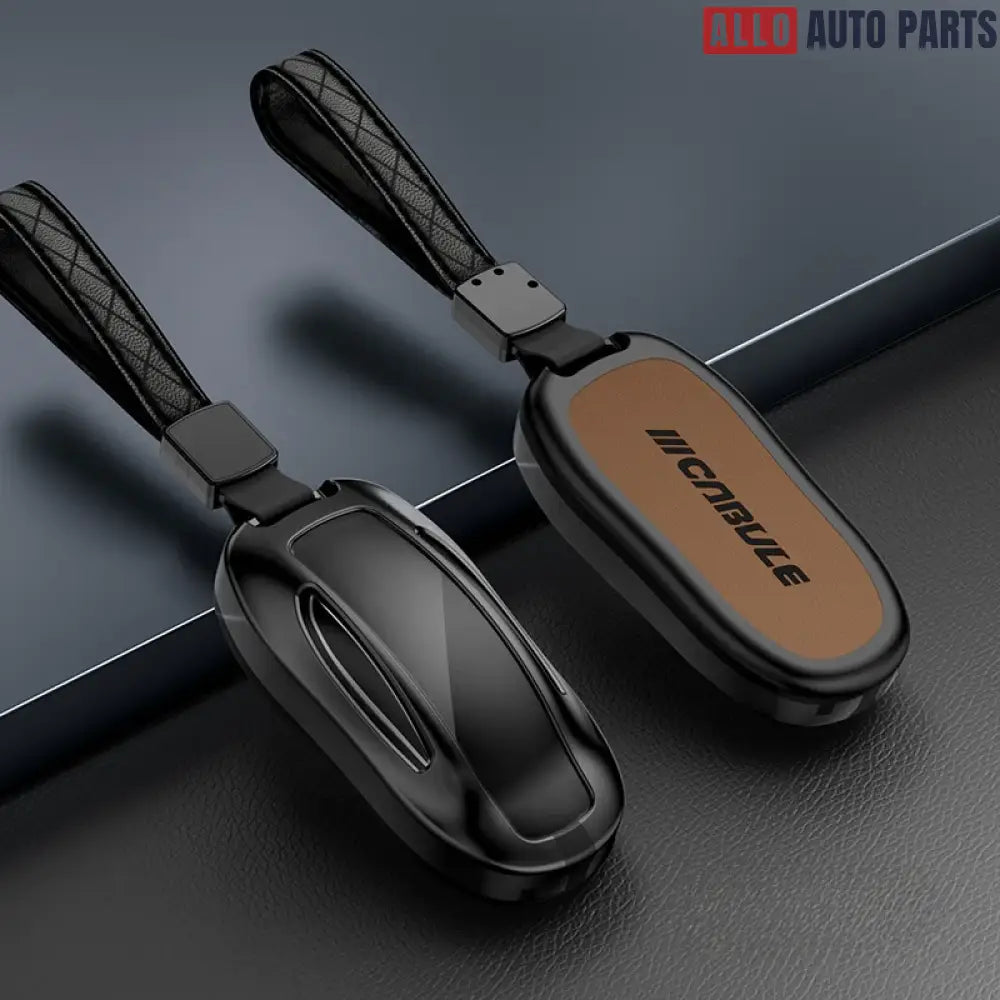 Tesla Key Fob Cover for Model 3/Y/S/X - Premium Alloy & Leather Case - Tesla Exterior Accessories > Remote Key Cover