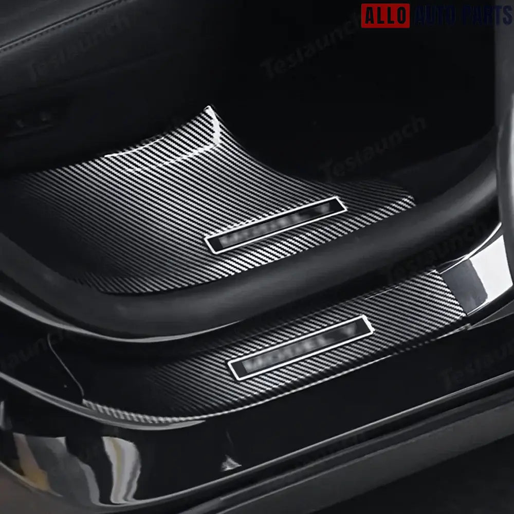Tesla Model Y Juniper 2025+ Door Sill Protector Set - 8pc Carbon Fiber Style - 8-Piece Set - Tesla Interior