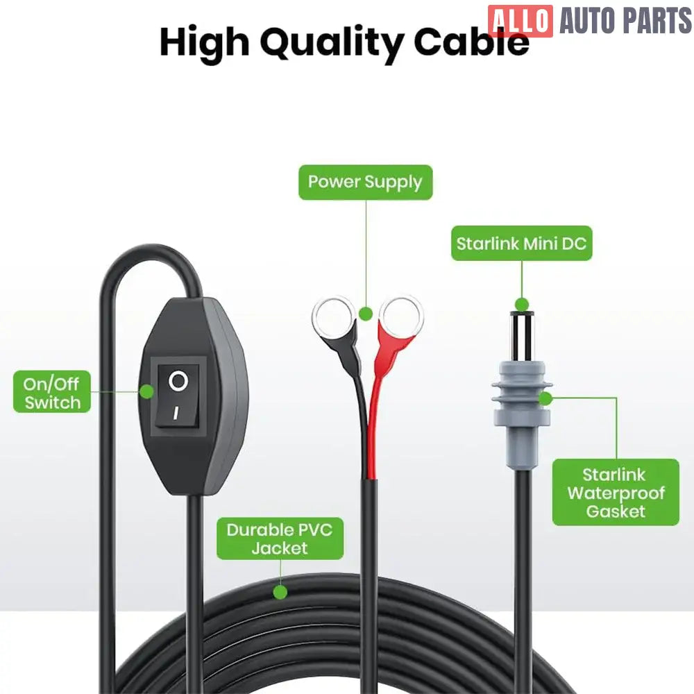 10ft DC Power Cable for Starlink Mini - O-Ring Battery Connector with Switch - Tesla Exterior Accessories > Starlink