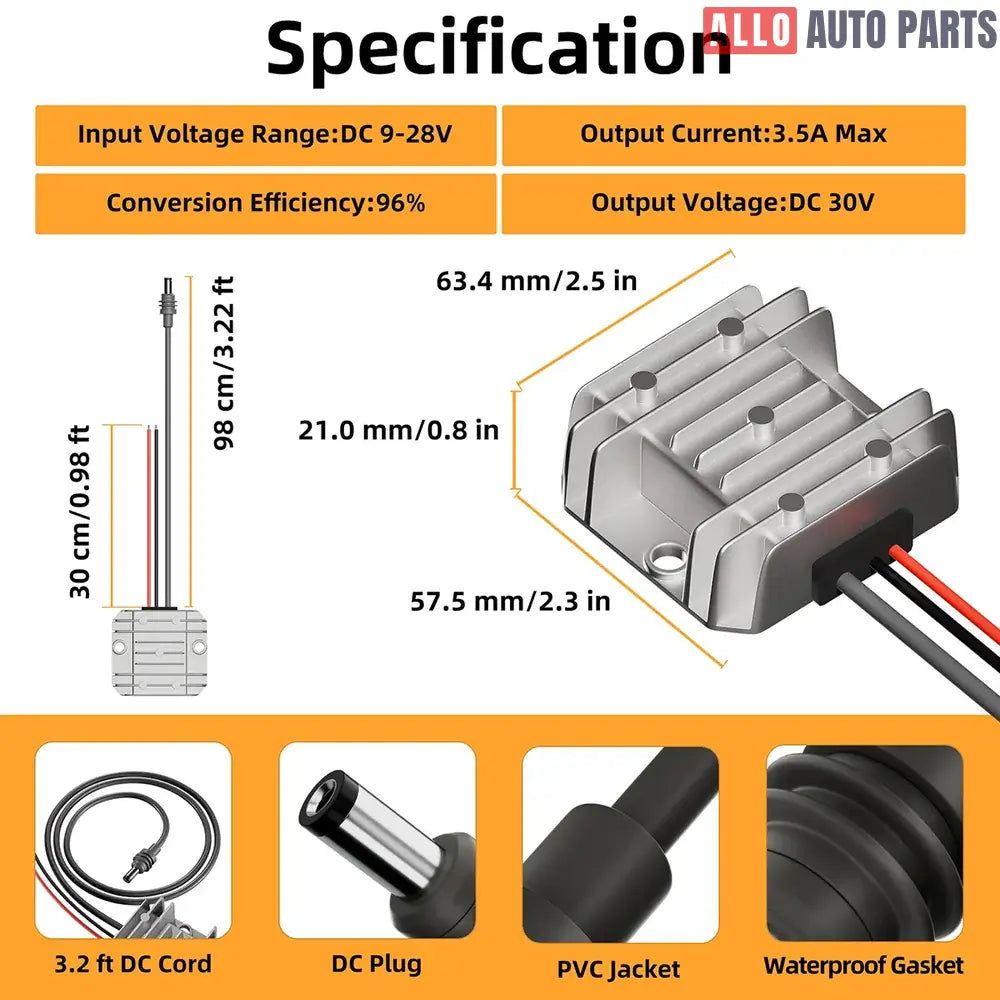 12V/24V to 30V DC Power Adapter for Starlink Mini - IP68 Waterproof Converter - Tesla Exterior Accessories > Starlink