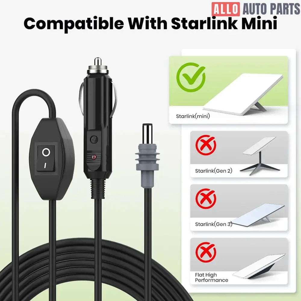 12V Car Charger for Starlink Mini - 10ft DC Power Cable with Switch - Tesla Interior Accessories > Starlink