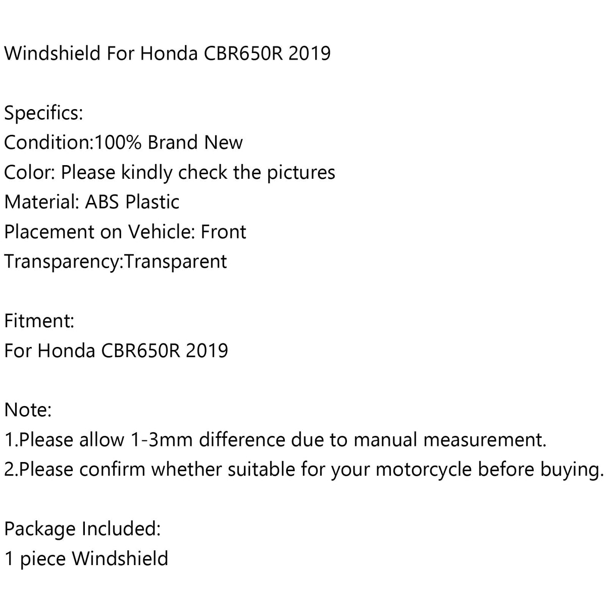 Windshield Windscreen For Honda CBR650R CBR 650 R 2019-2023 Generic