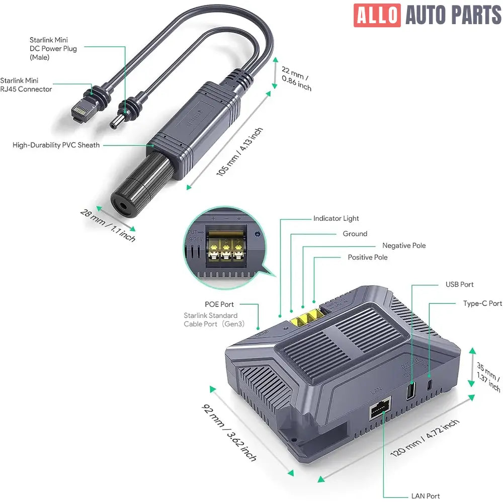 150W PoE Injector for Starlink Mini | 12V to 48V DC Boost | Gigabit & USB Ports - Tesla Exterior Accessories > Starlink