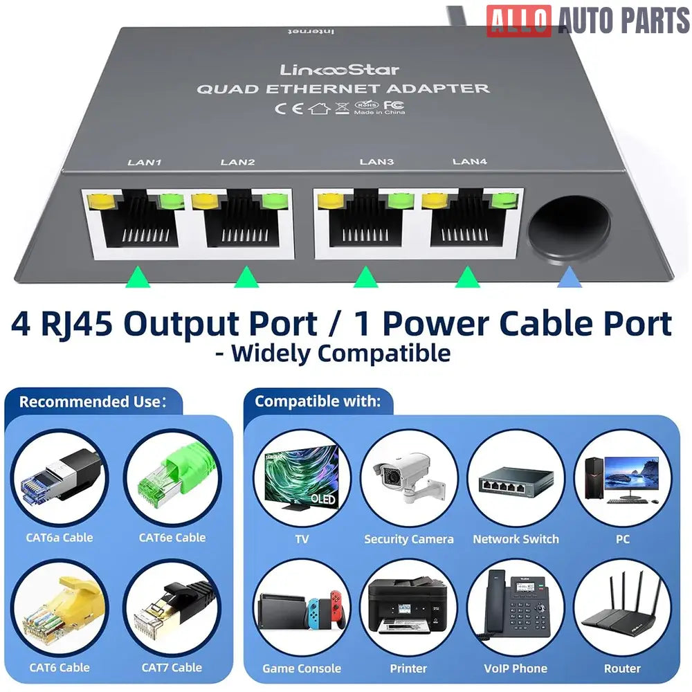 4-Port Ethernet Adapter for Starlink Gen 3 & Mini | Gigabit RJ45 Hub - Tesla Interior Accessories > Starlink