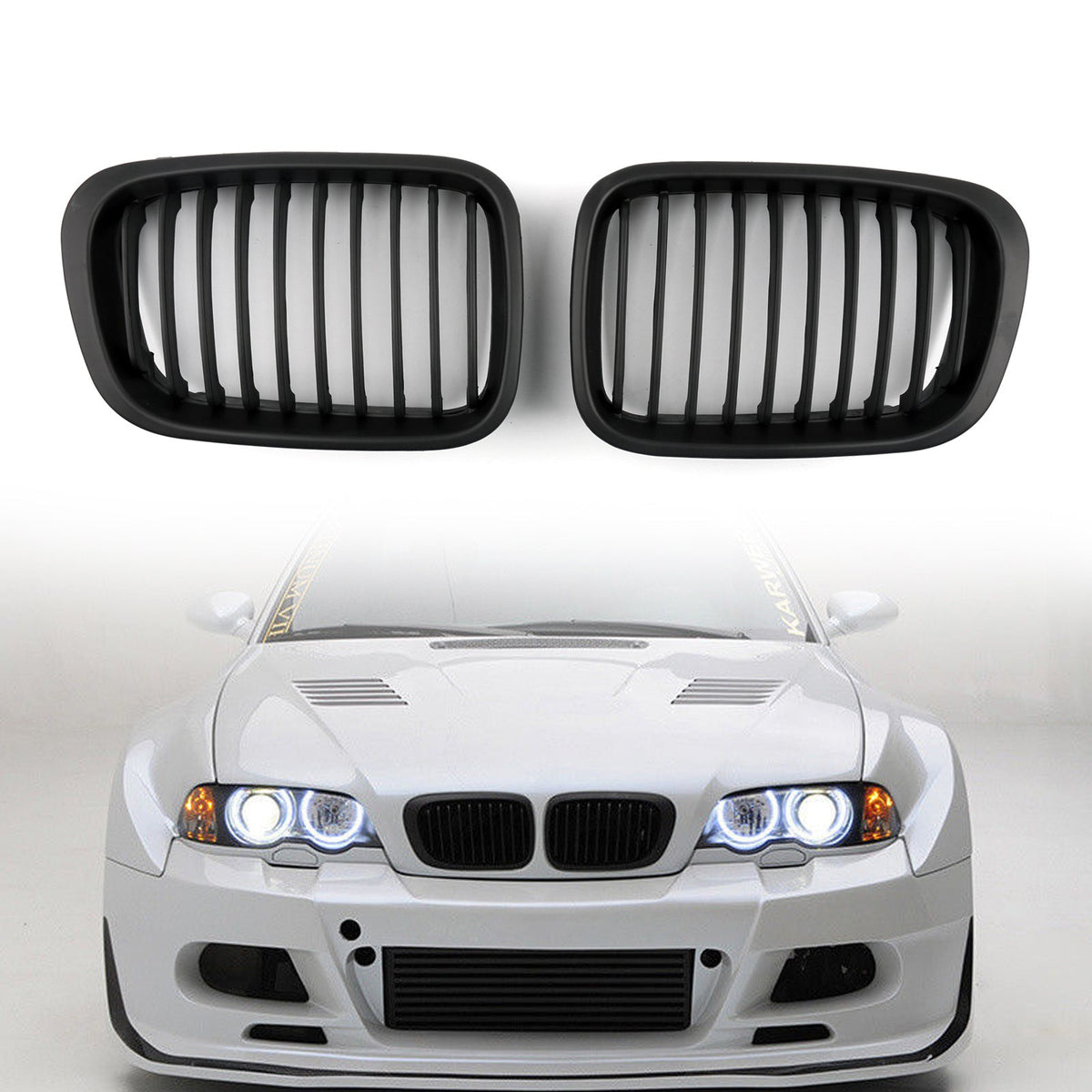 Front Fence Grill Grille ABS Black Mesh For BMW E46 4D (1998-2001) 3 Series Generic