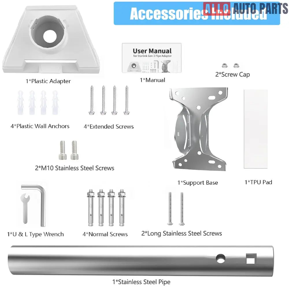 Starlink Gen 3 Roof Mount Kit - Heavy Duty Adjustable Straight Pipe Bracket - Tesla Exterior Accessories > Starlink