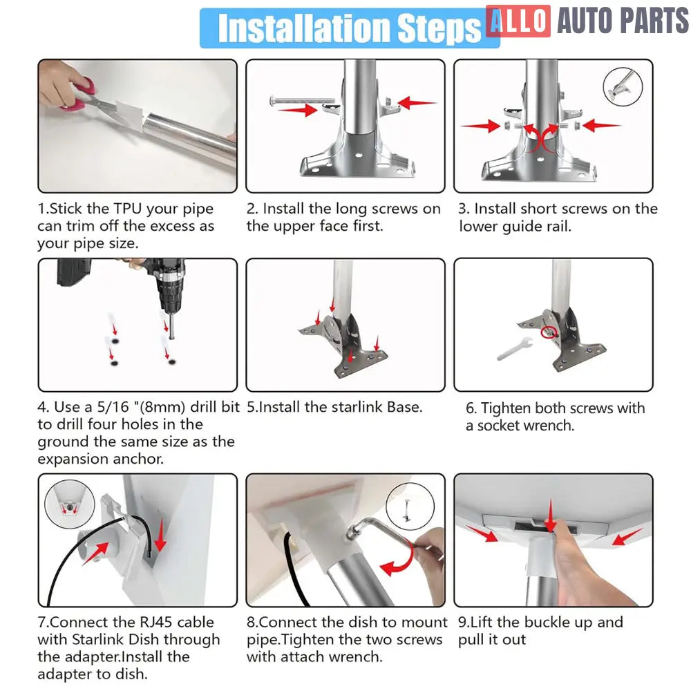 Starlink Gen 3 Roof Mount Kit - Heavy Duty Adjustable Straight Pipe Bracket - Tesla Exterior Accessories > Starlink
