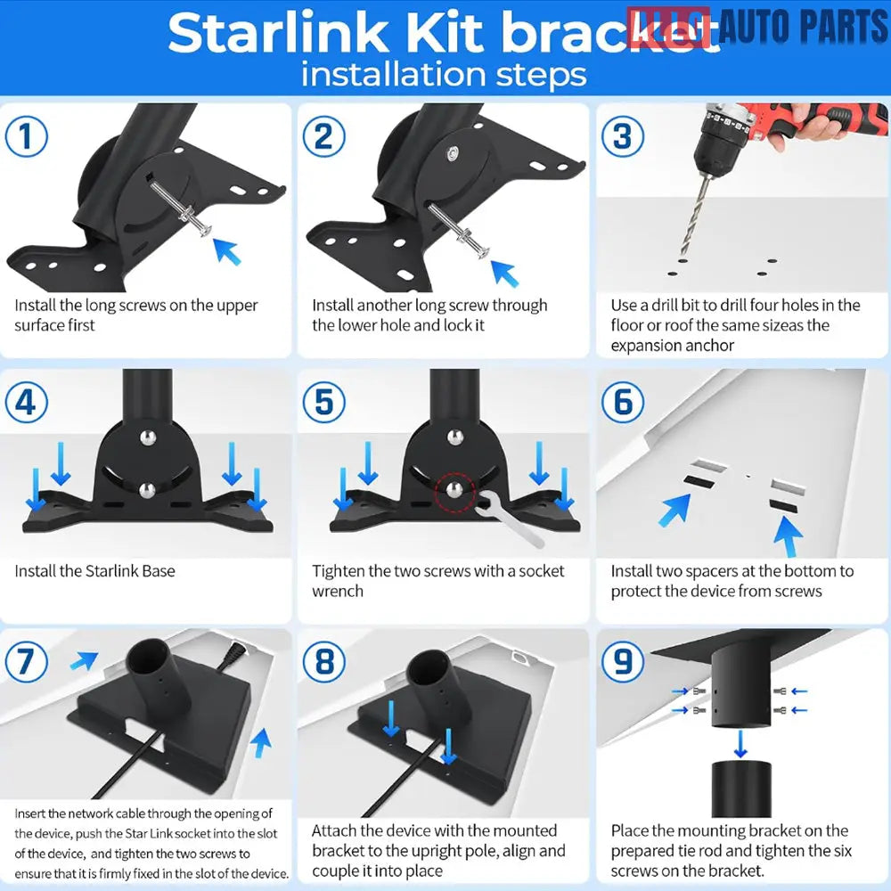 Starlink Gen 3 Roof Pole Mount Kit - Adjustable Heavy Duty Alloy Steel Stand - Tesla Exterior Accessories > Starlink