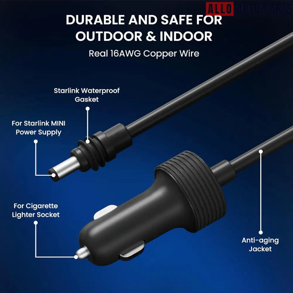 Starlink Mini DC Power Cable - 10FT Cigarette Lighter Plug 12V-48V 16AWG - Tesla Exterior Accessories > Starlink