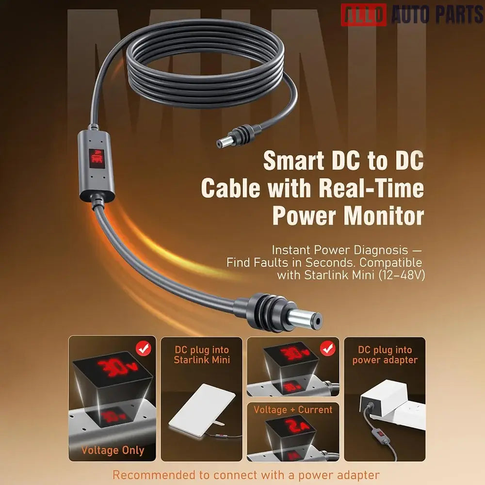 Starlink Mini DC Power Cable with LED Voltage & Current Monitor - 18AWG - Tesla Exterior Accessories > Starlink