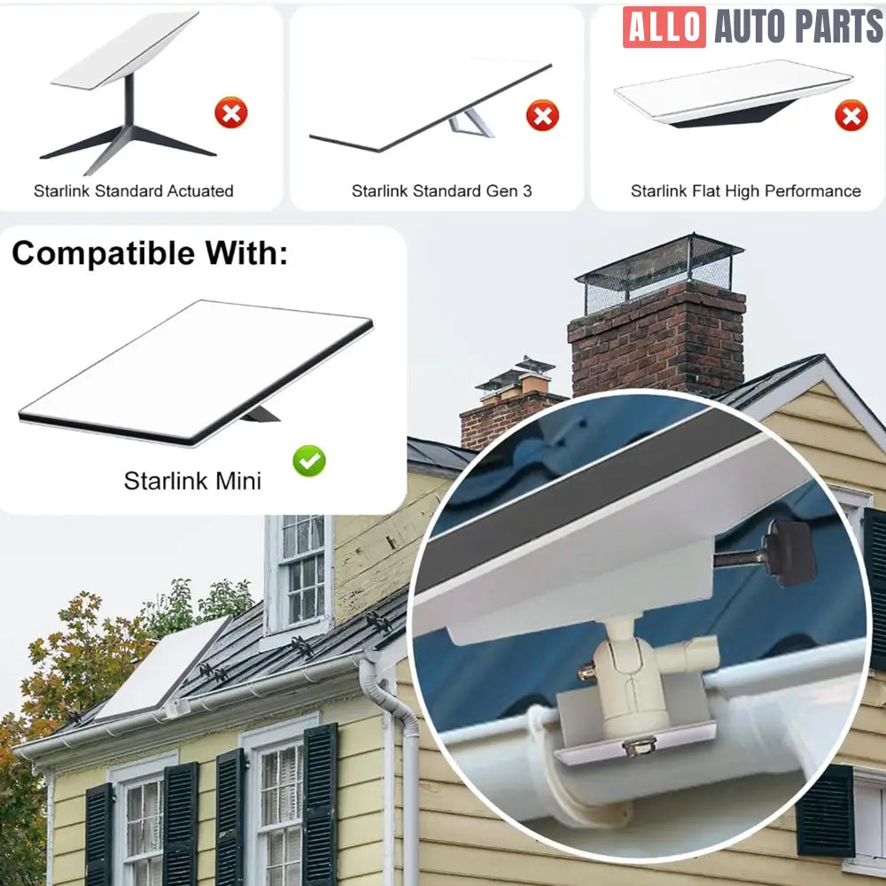 Starlink Mini Gutter Mount - No-Drill Adjustable Swivel Bracket Adapter - Tesla Exterior Accessories > Starlink