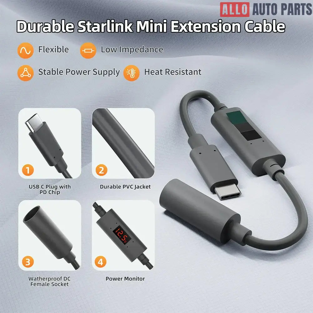 Starlink Mini USB-C PD to DC Adapter - 65W Power Cable with Digital Display - Tesla Exterior Accessories > Starlink