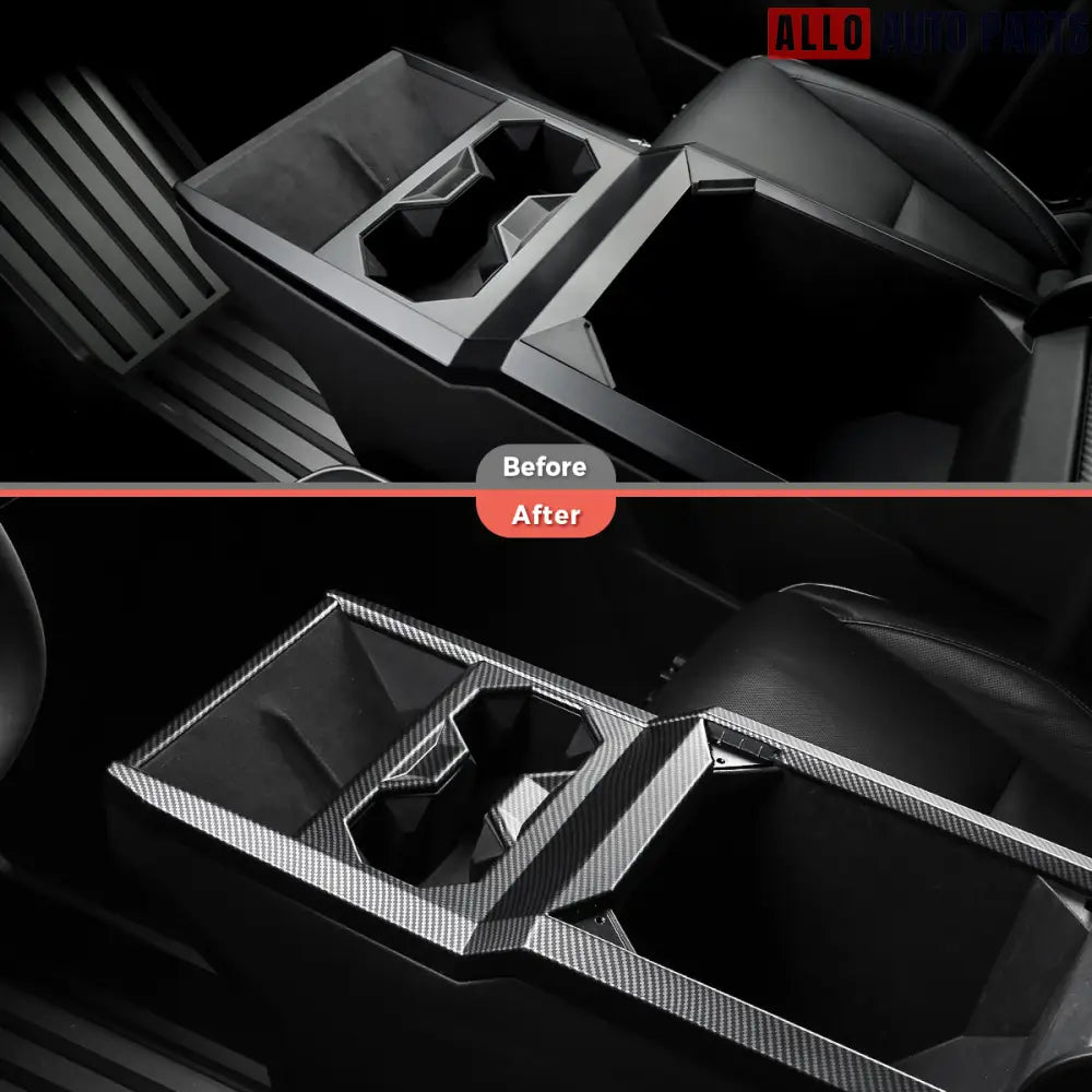 Tesla Cybertruck Center Console Cup Holder Cover - Carbon Fiber ABS Trim - Matte Carbon Fiber - Tesla Interior