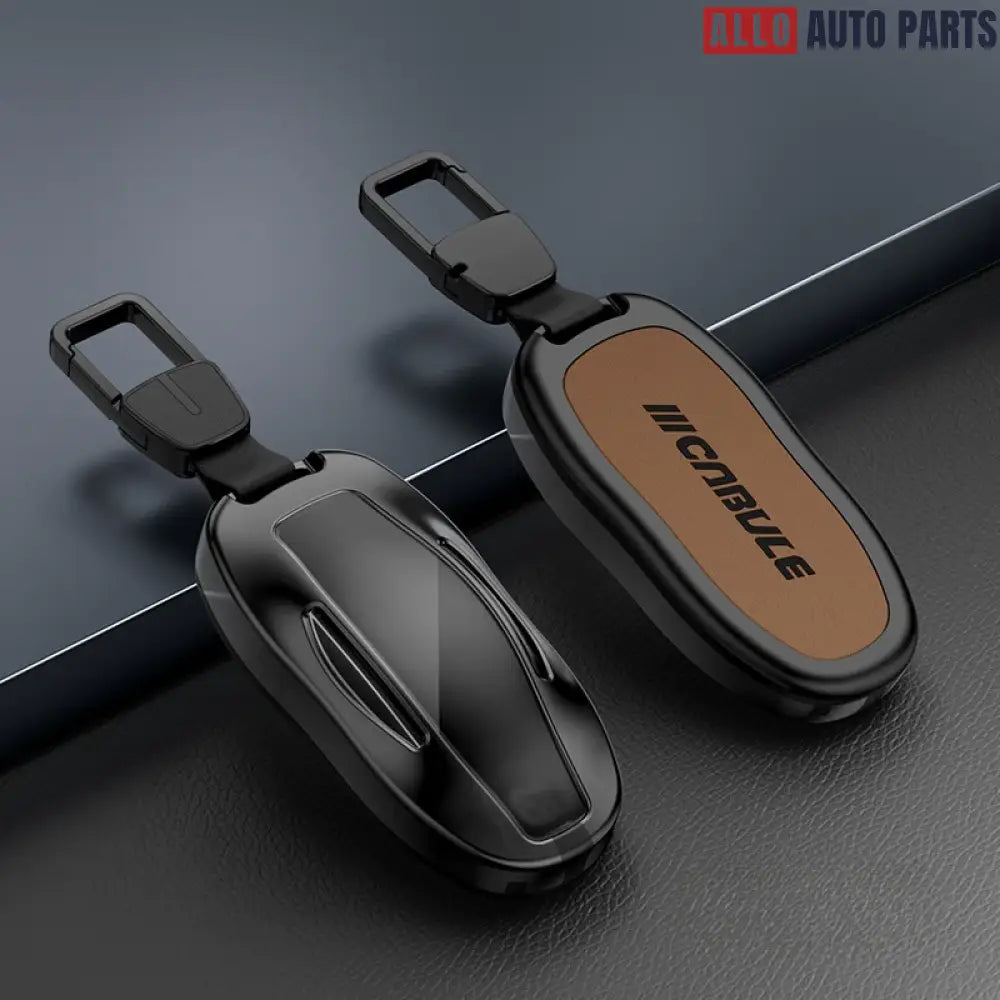 Tesla Key Fob Cover for Model 3/Y/S/X - Premium Alloy & Leather Case - Tesla Exterior Accessories > Remote Key Cover