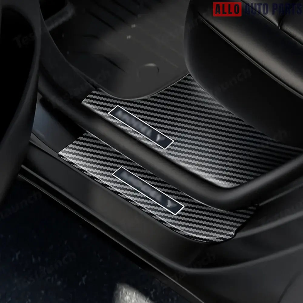 Tesla Model Y Juniper 2025+ Door Sill Protector Set - 8pc Carbon Fiber Style - 8-Piece Set - Tesla Interior