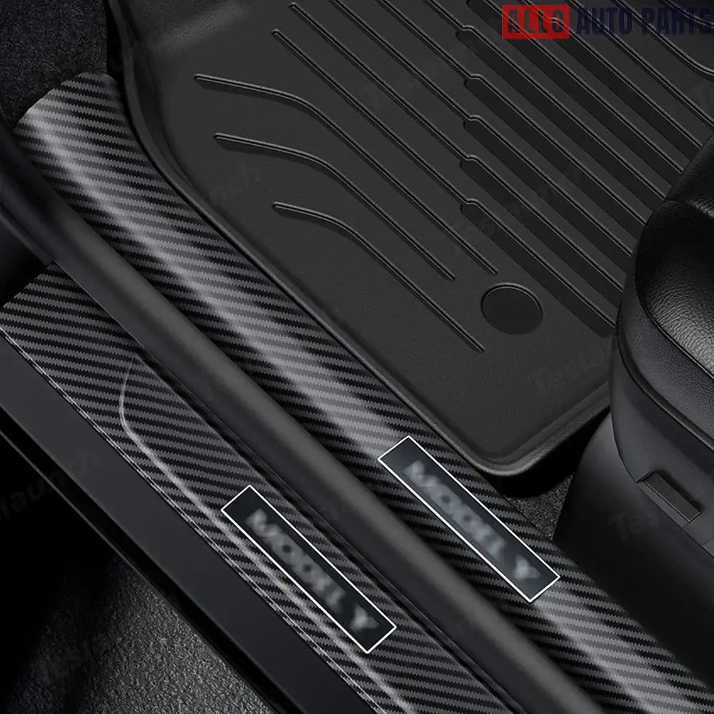 Tesla Model Y Juniper 2025+ Door Sill Protector Set - 8pc Carbon Fiber Style - 8-Piece Set - Tesla Interior