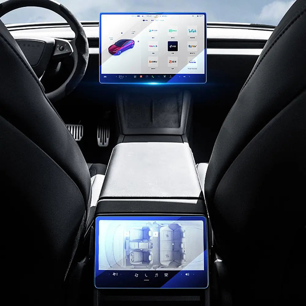 Tesla Model Y Juniper 2025 Screen Protector - 15.4’’ & 8’’ 9H Tempered Glass - HD Version / Dashboard Screen & Second